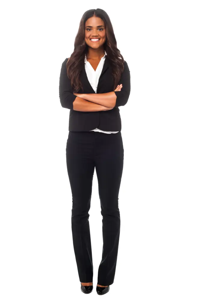 Smiling Woman in Black Suit