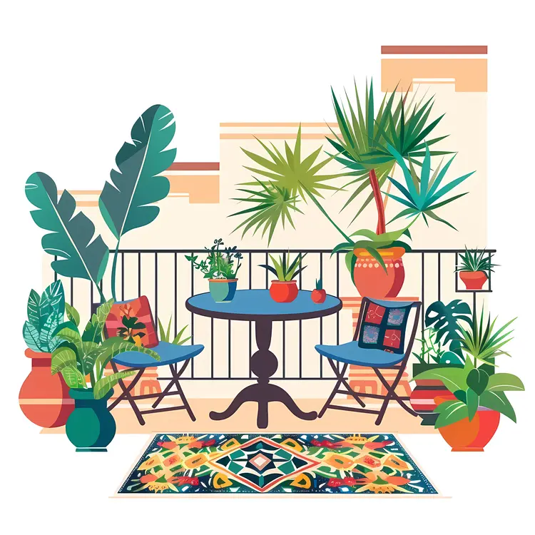 Balcony with Tropical Plants and Chairs