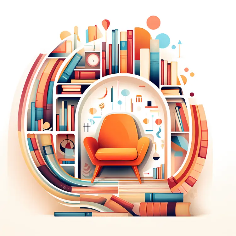 Orange Armchair with Bookshelf and Books