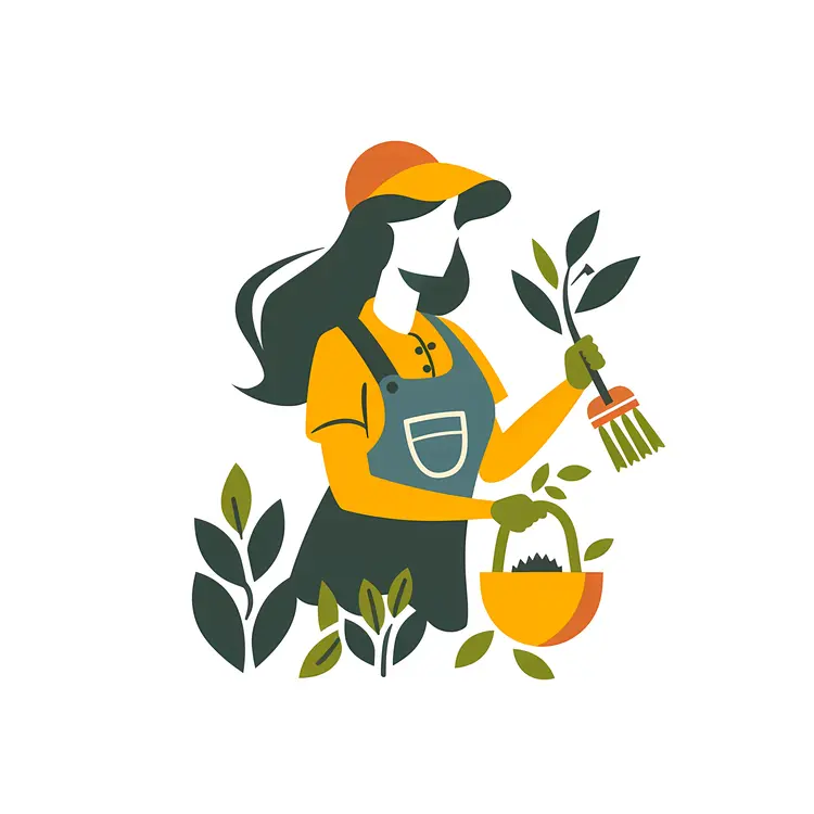 Gardener with Hat and Plants in Yellow and Green