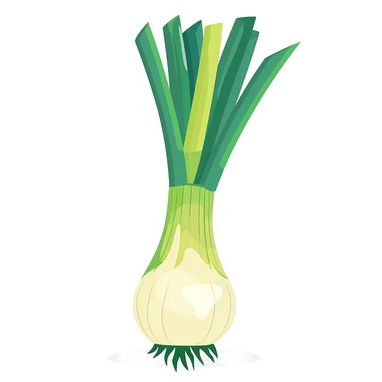 Cartoon Green Onion with Roots
