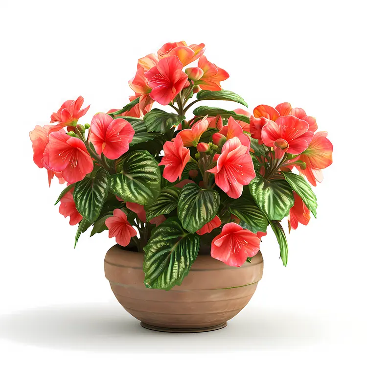 Red Begonias in Decorative Pot