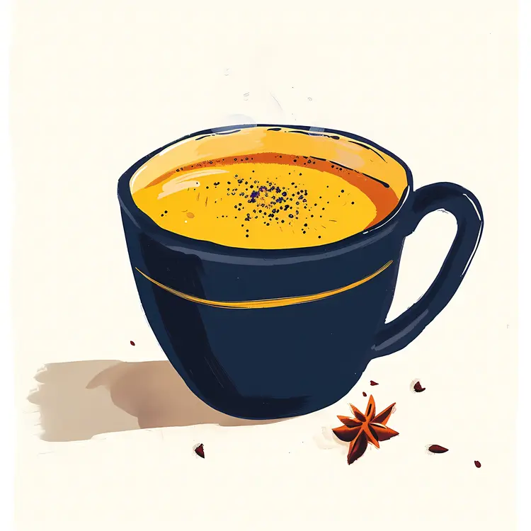 Blue Cup with Yellow Spiced Drink Illustration