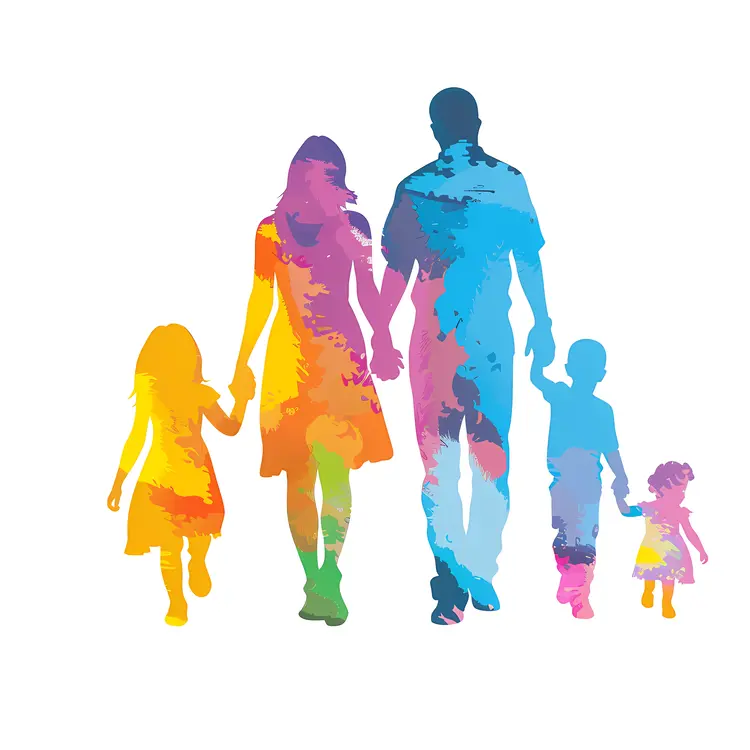 Colorful Family Walking Together