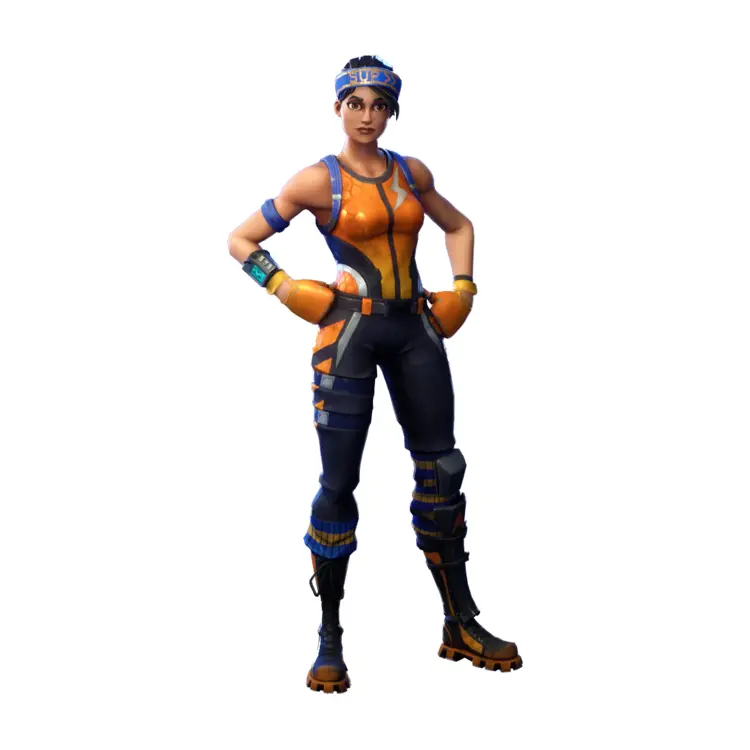 Female Game Character in Orange and Blue Outfit