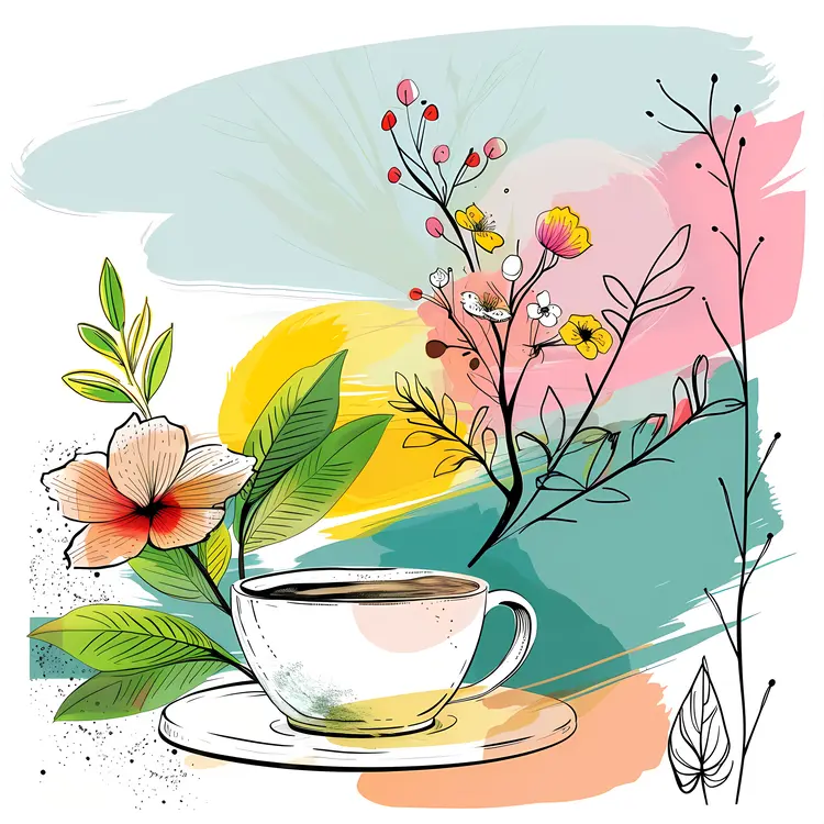 Coffee Cup with Floral Background