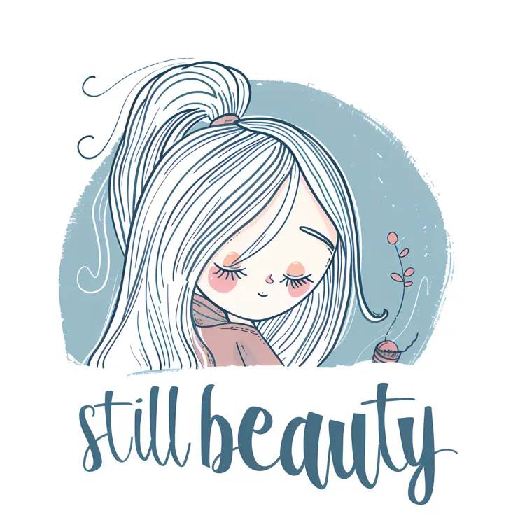 Still Beauty Girl Illustration with Blue Background
