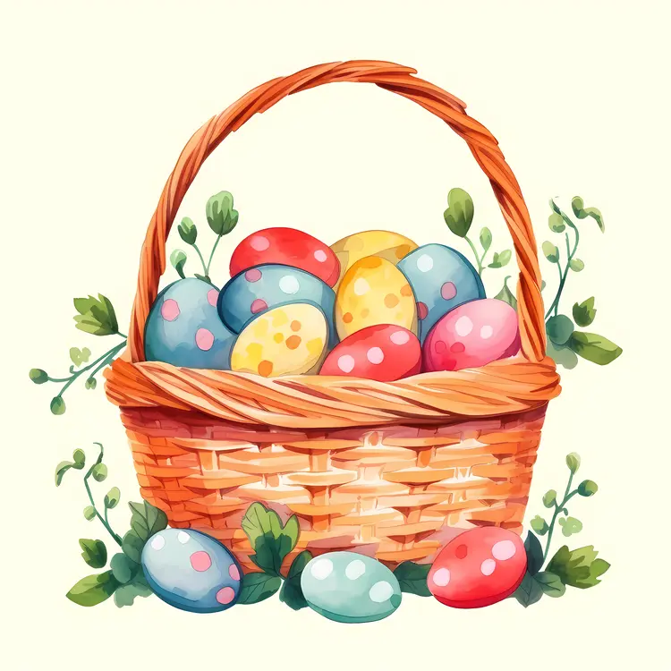 Basket of Colorful Easter Eggs