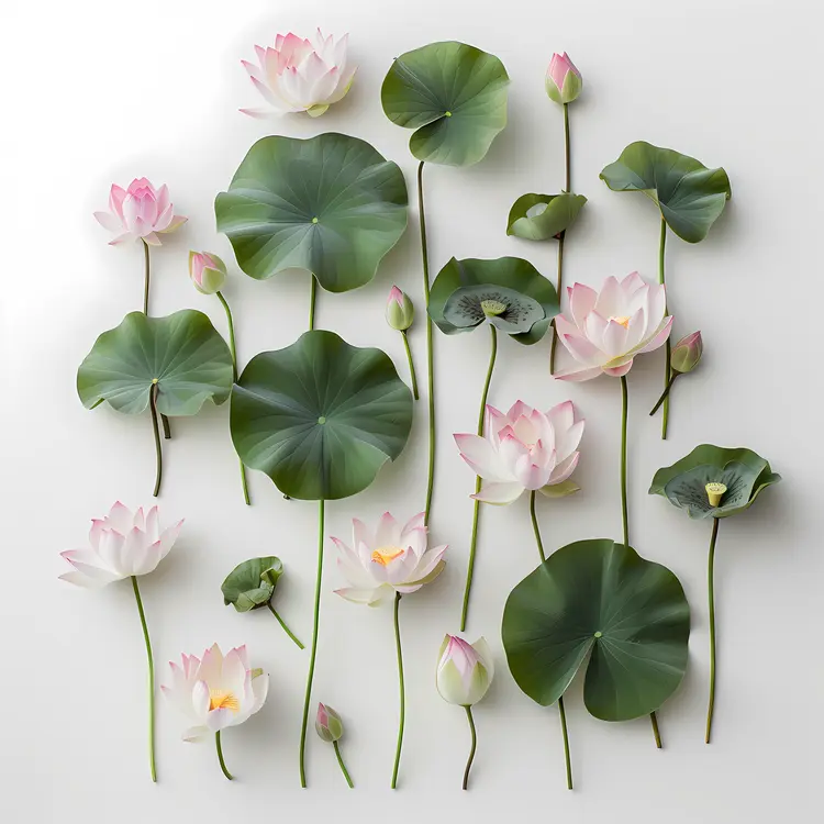 Elegant Lotus Flowers and Leaves Display