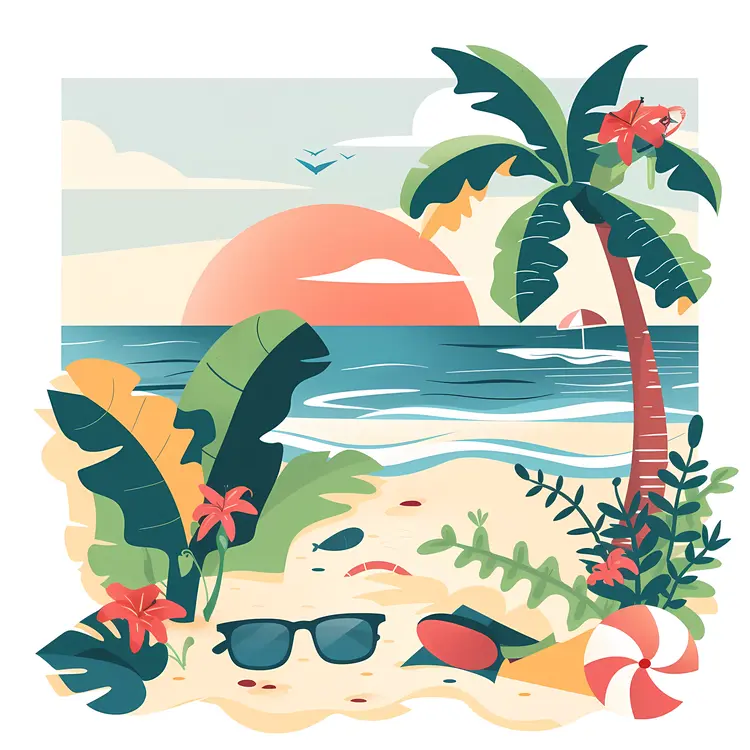 Tropical Beach Scene with Palm Trees