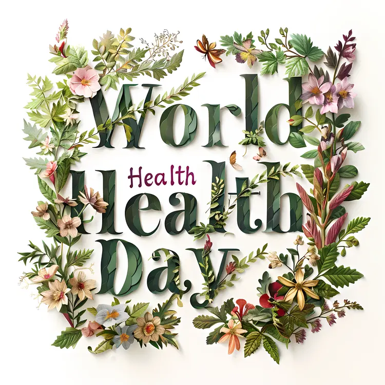 World Health Day Celebration with Text and Flowers