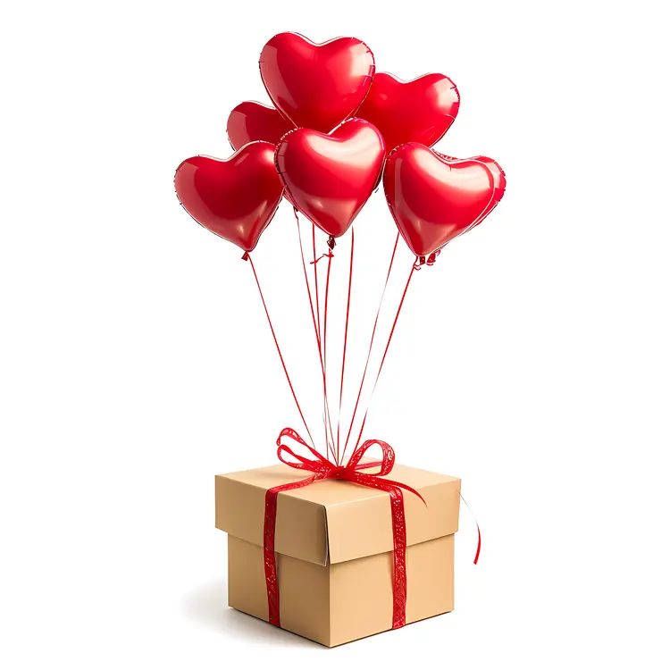 Gift Box with Heart Balloons