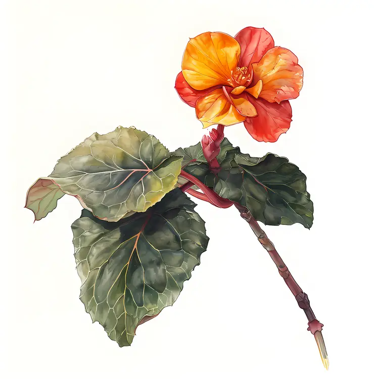 Orange Begonia Flower with Green Leaves