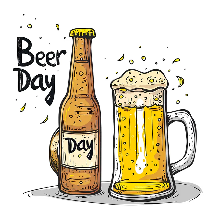 Beer Day Celebration with Bottle and Mug