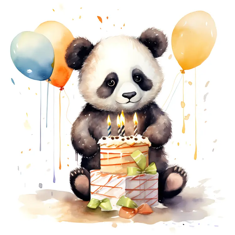 Adorable Panda with Birthday Cake and Presents