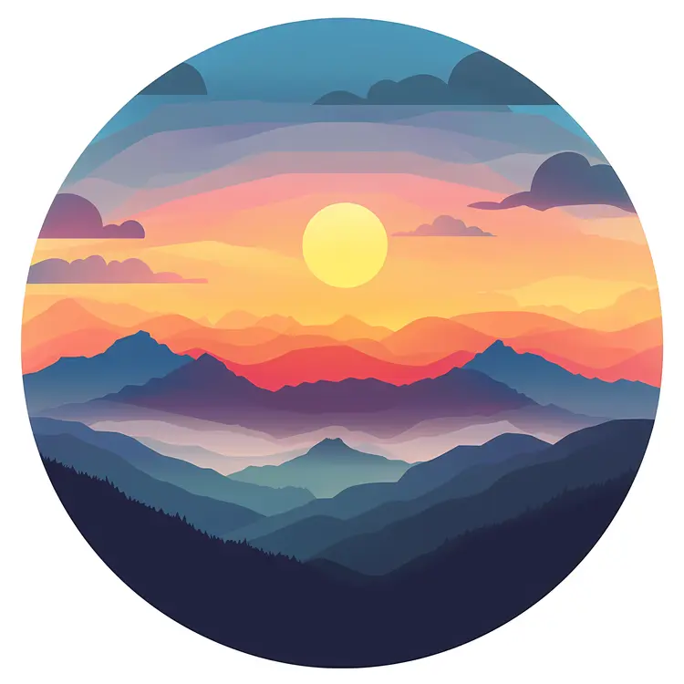 Colorful Sunset Over Mountain Range