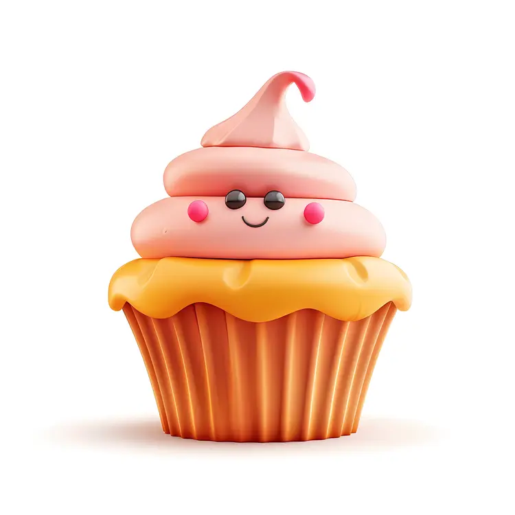 Smiling Cupcake with Pink Frosting Illustration