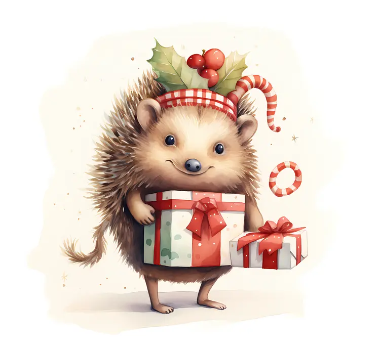 Cute Hedgehog with Christmas Gift