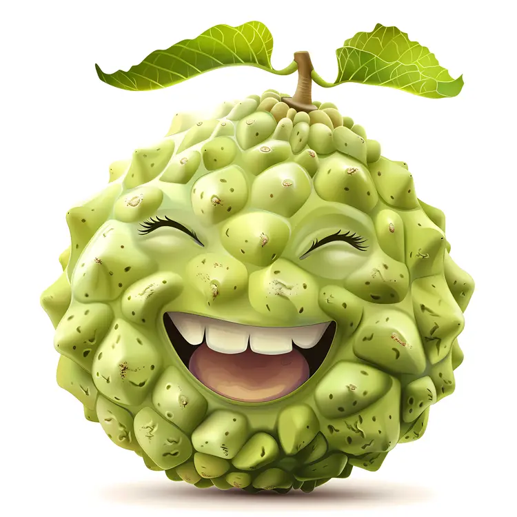 Smiling Green Fruit with Leaf