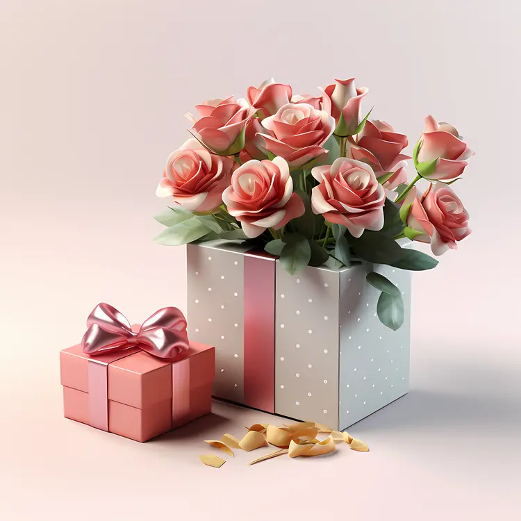 Beautiful Roses in a Gift Box for Valentine's Day