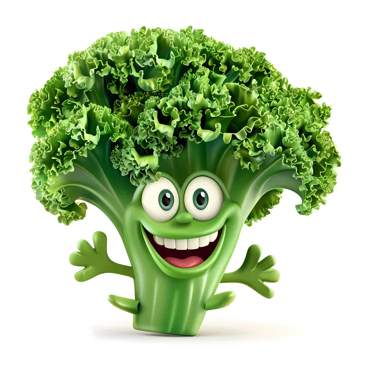 Smiling Green Broccoli Cartoon Character