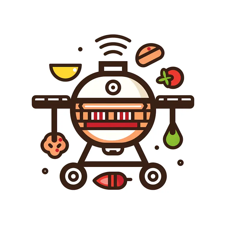 Cartoon Style Grill with Food