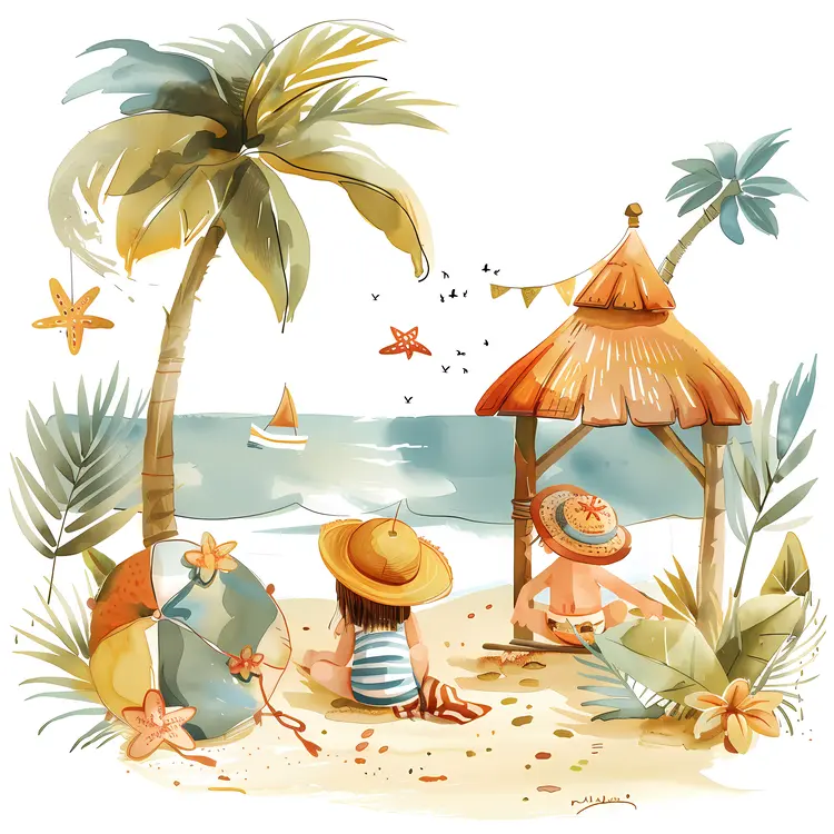 Children Enjoying Summer Vacation on Beach