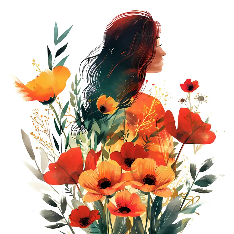 Illustration of Girl with Poppies