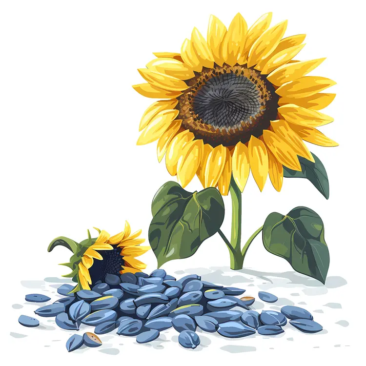 Sunflower with Seeds and Leaves
