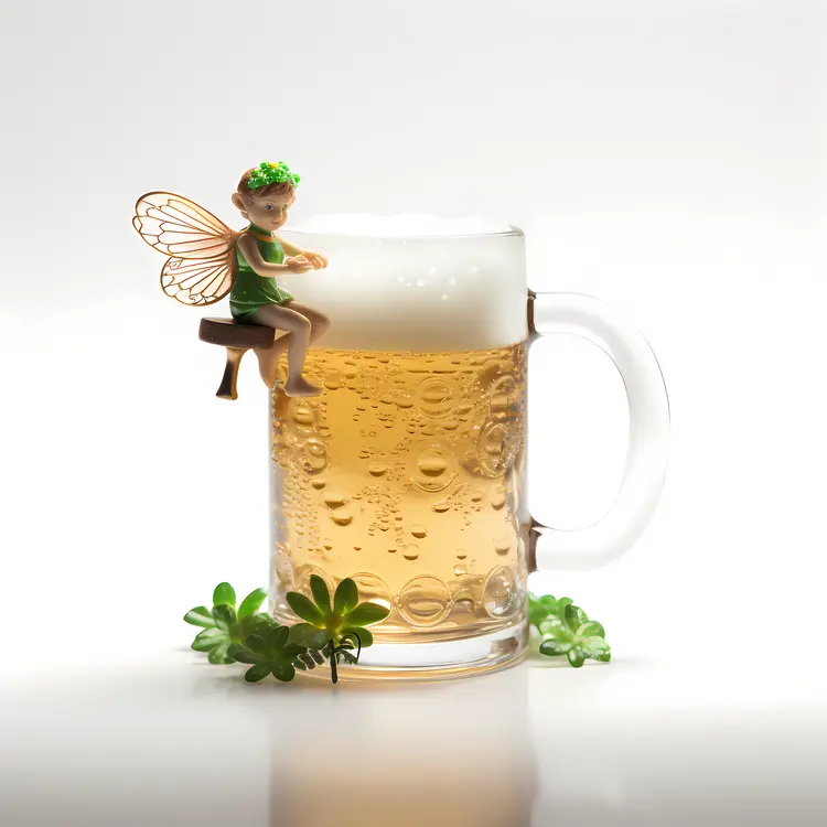 Fairy Sitting on Beer Mug with Clover