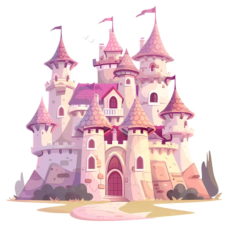 Pink Fantasy Castle with Flags