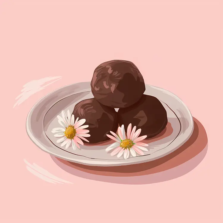 Chocolate Balls on a Plate with Flowers