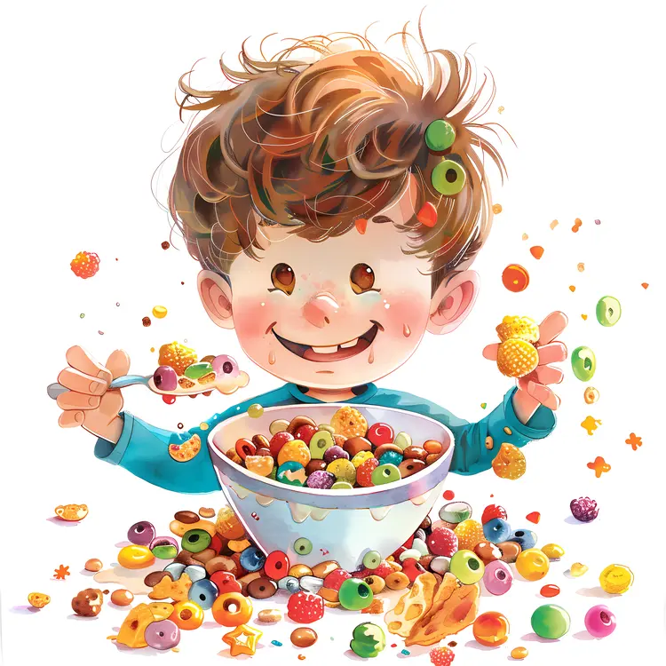 Child Enjoying Colorful Cereal