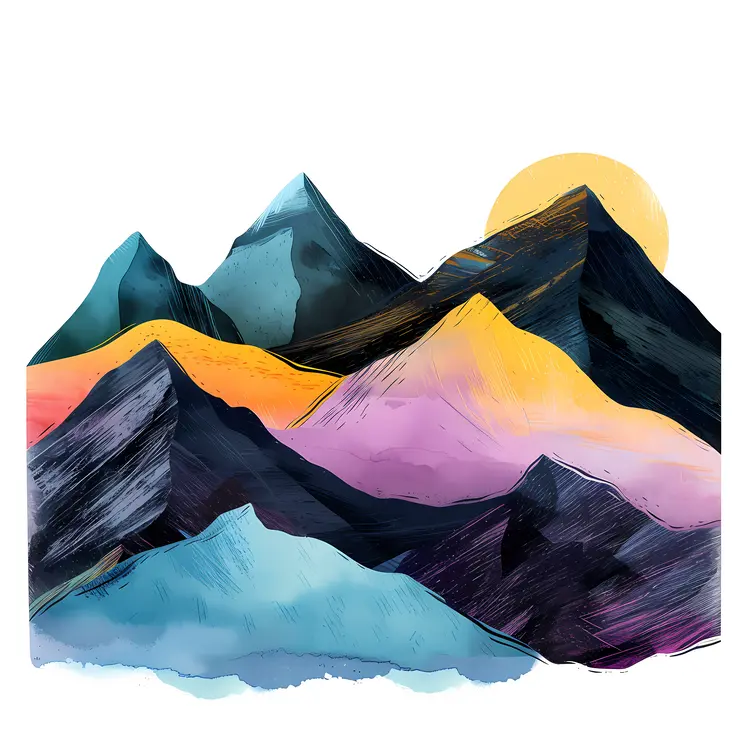 Abstract Mountain Landscape with Sunset