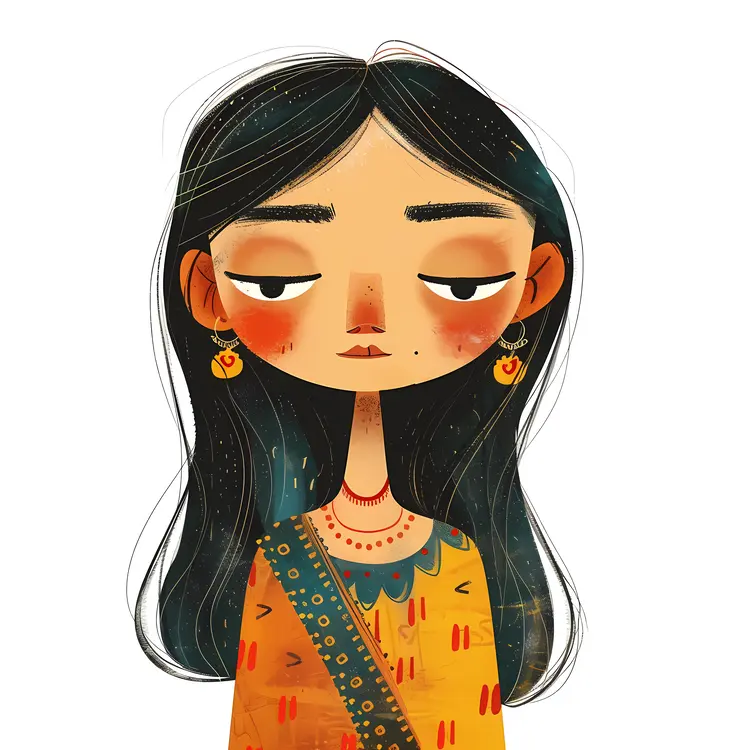 Bored Girl in Traditional Dress Illustration