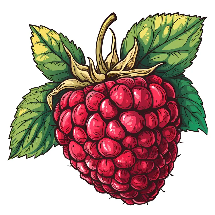 Red Berry Illustration with Leaves