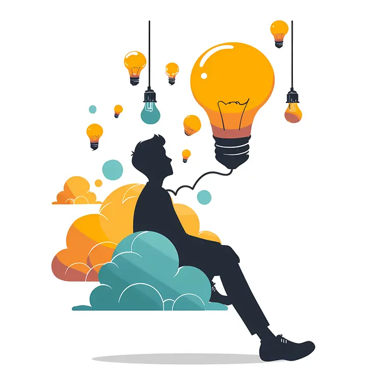 Thinking Man with Light Bulbs Illustration