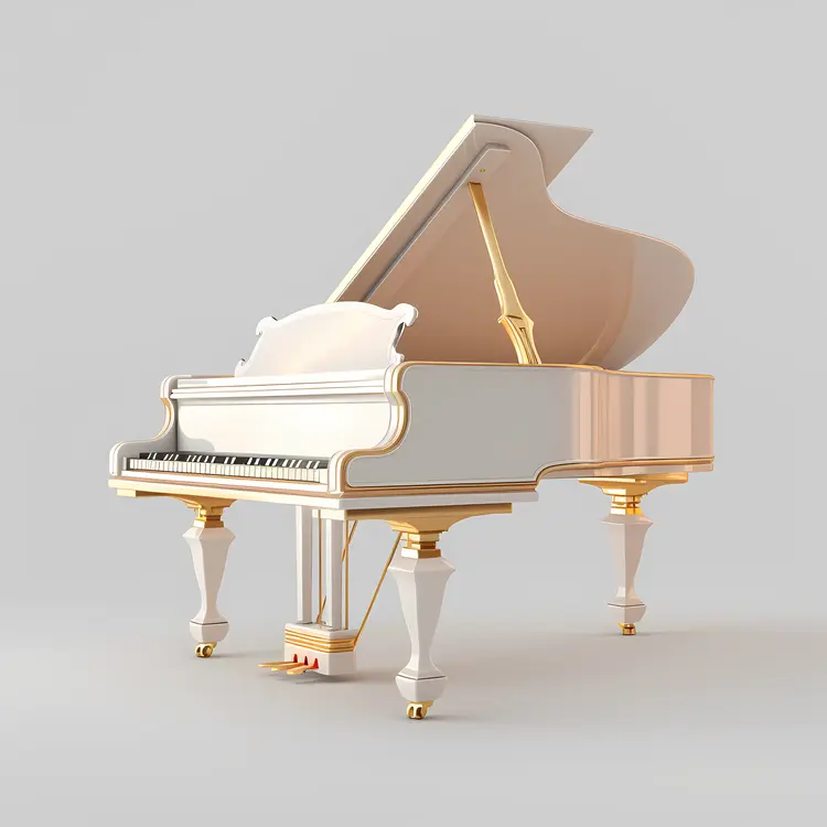Elegant White and Gold Grand Piano