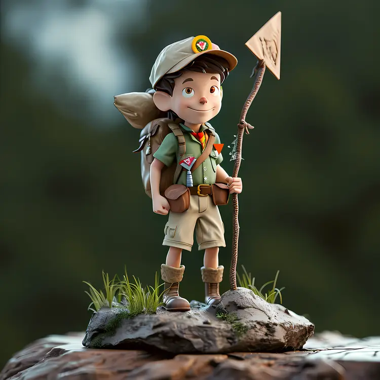 Boy Scout with Staff in Nature