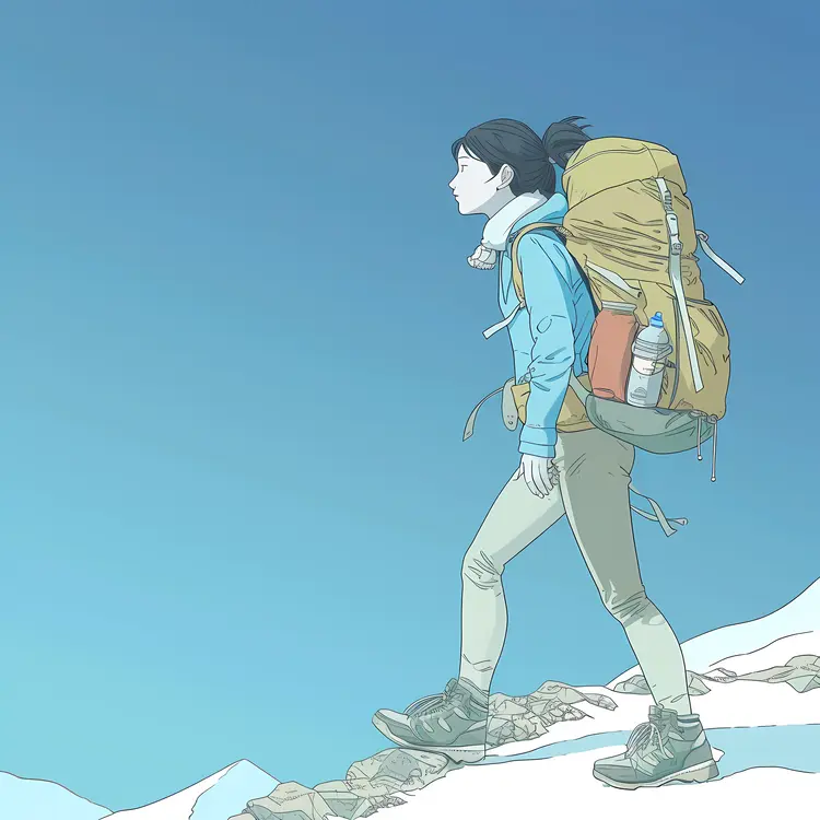 Hiker Climbing Mountain with Backpack