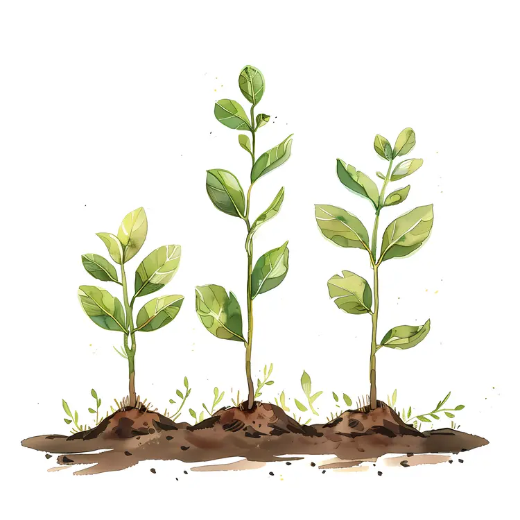 Three Green Sprouts in Soil