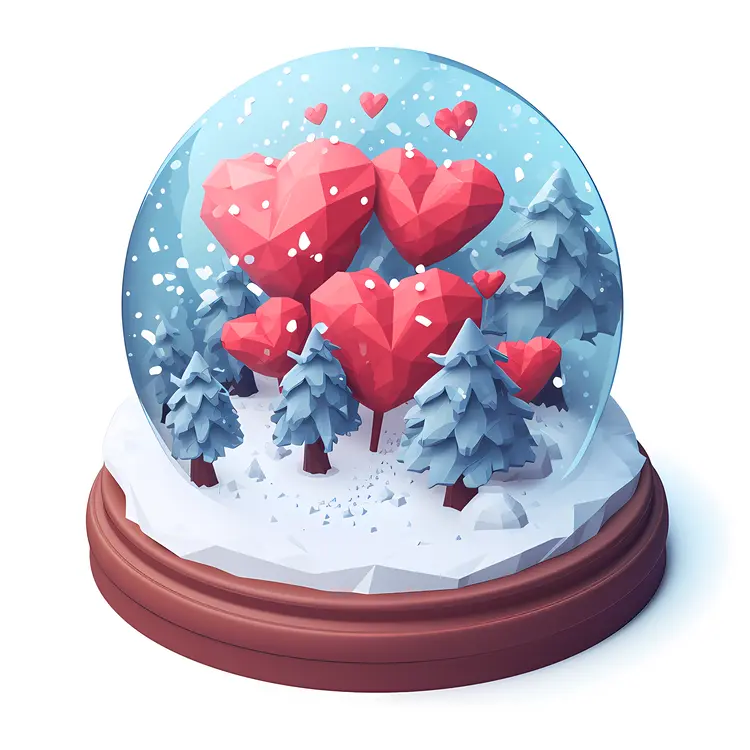 Heart snow globe with trees in snow
