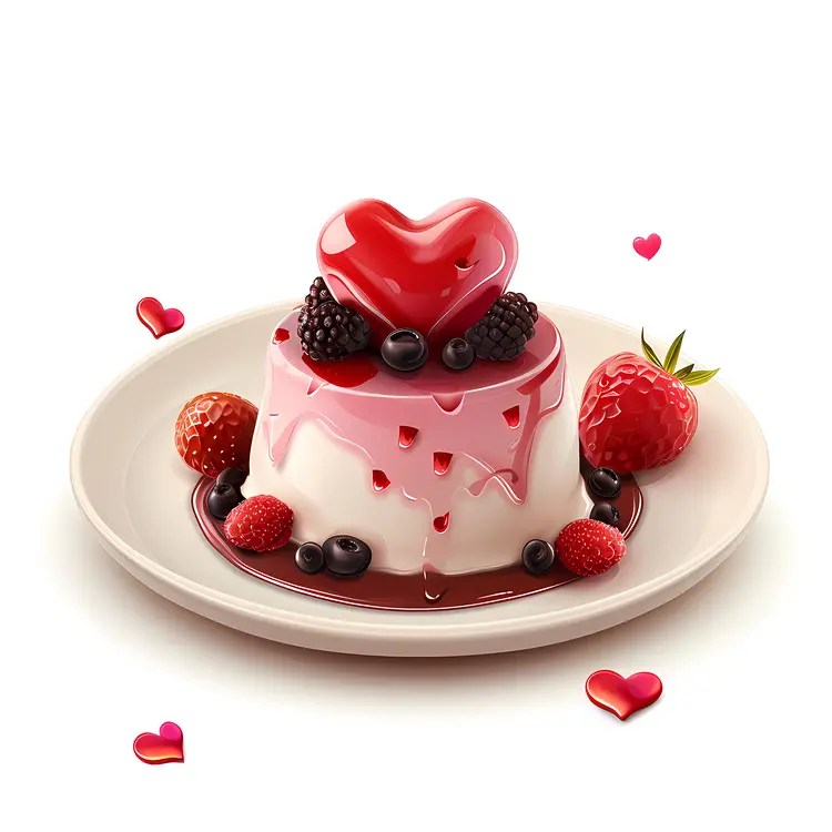 Heart-shaped Dessert with Berries and Strawberry