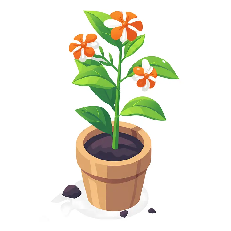 Potted Flower in Brown Pot