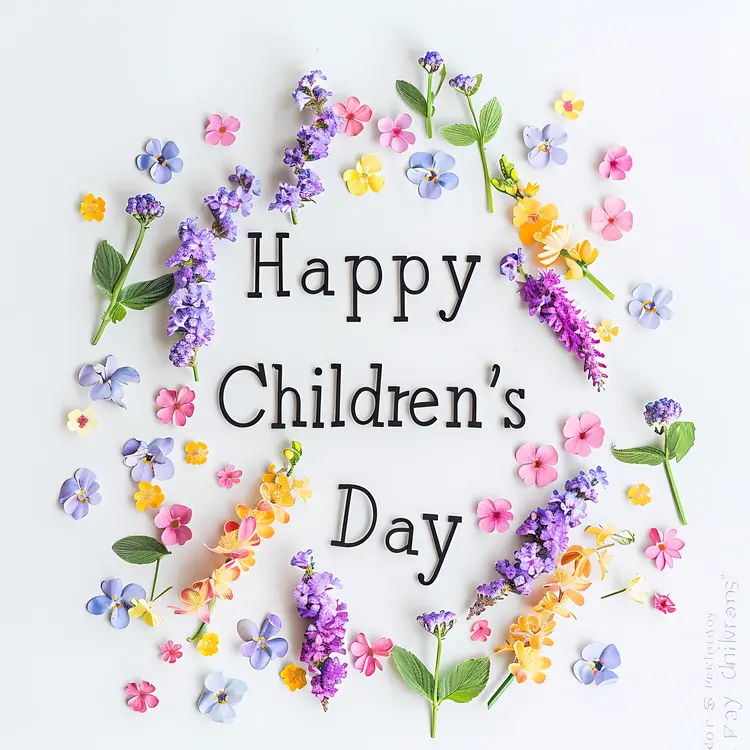 Happy Children's Day with Colorful Flowers