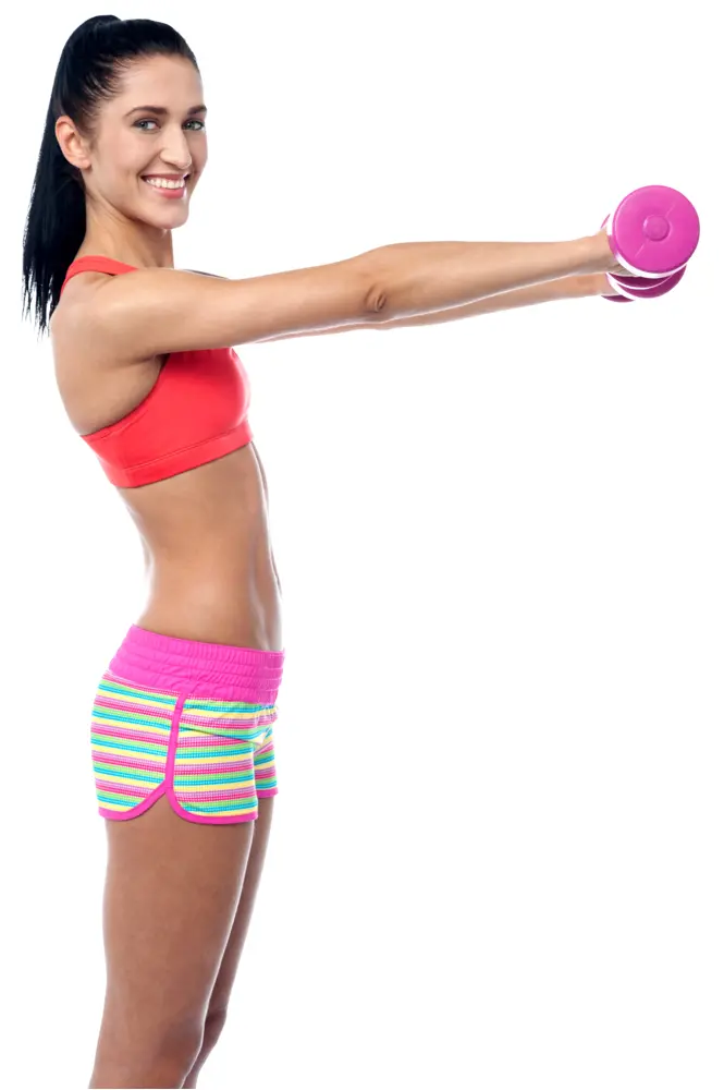 Woman Exercising with Pink Dumbbells