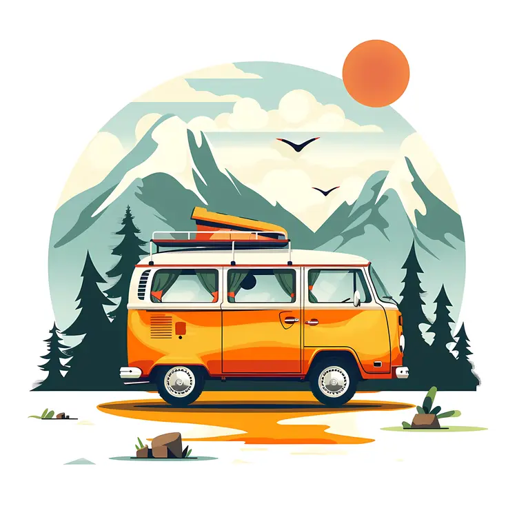 Orange Van in Mountain Landscape