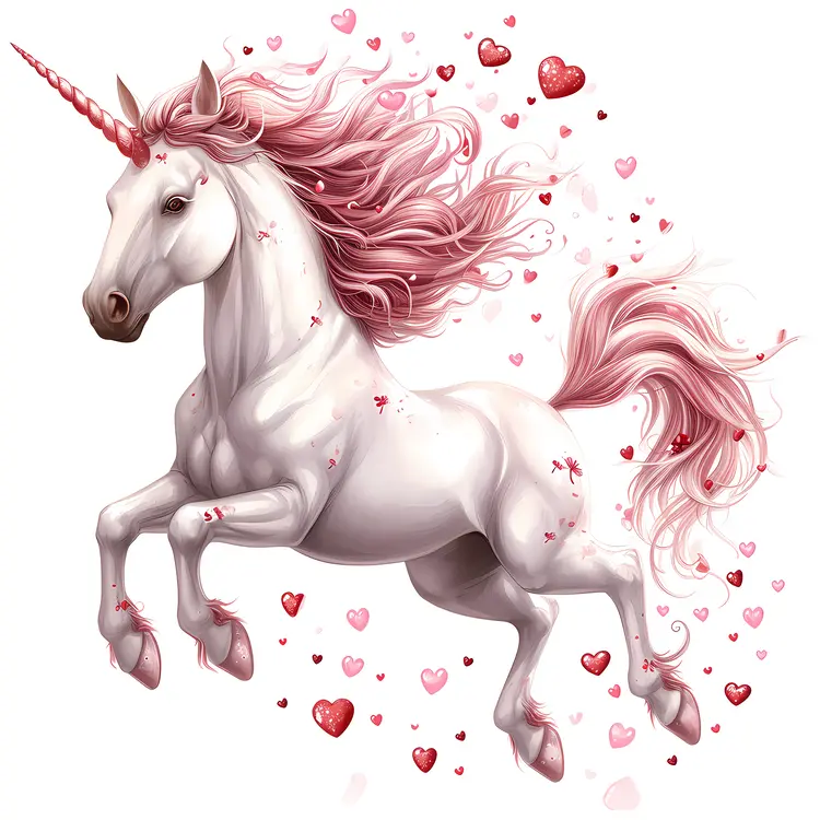 Dynamic Pink Unicorn with Hearts