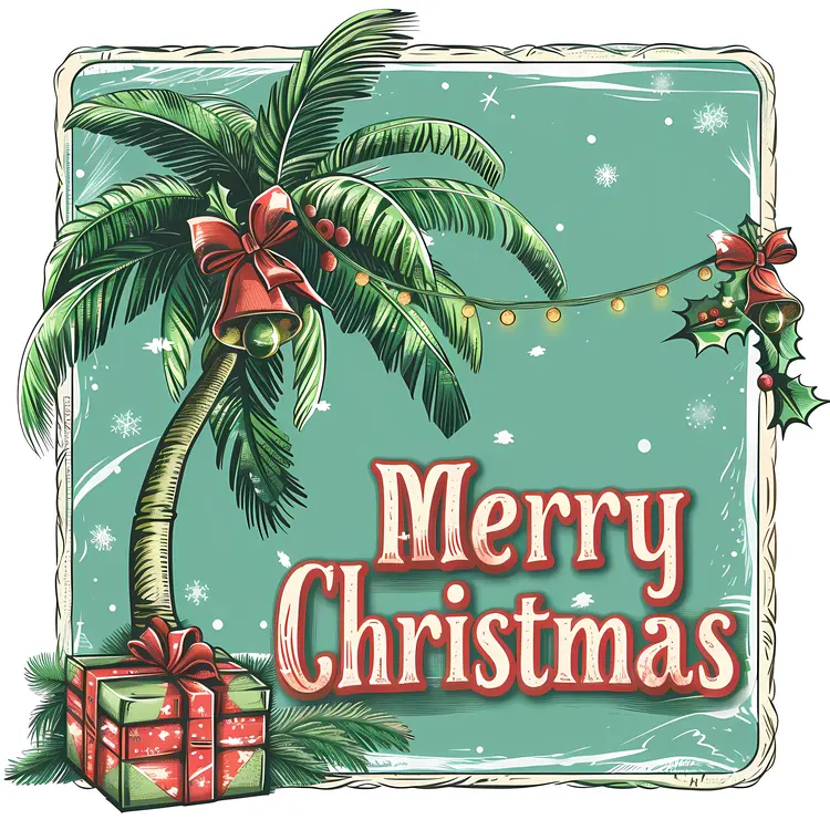 Merry Christmas with Palm Tree and Gifts