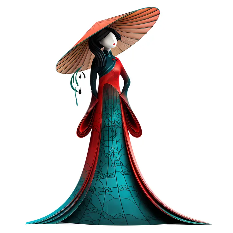 Elegant Woman in Traditional Dress with Hat